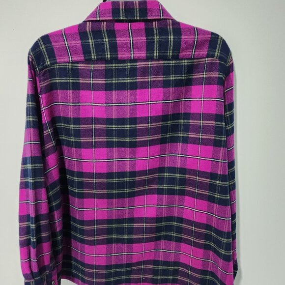 Lands End Women's Portuguese Flannel Long Sleeve Purple Plaid Shirt- Large - Picture 6 of 6